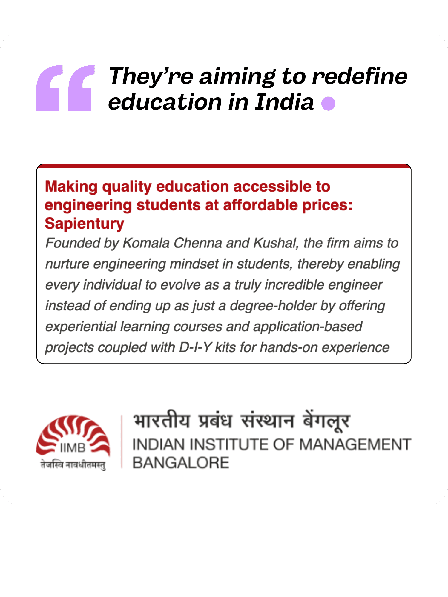 IIMB Alumni - Sapientury Founders featured by IIMB Alumni Association