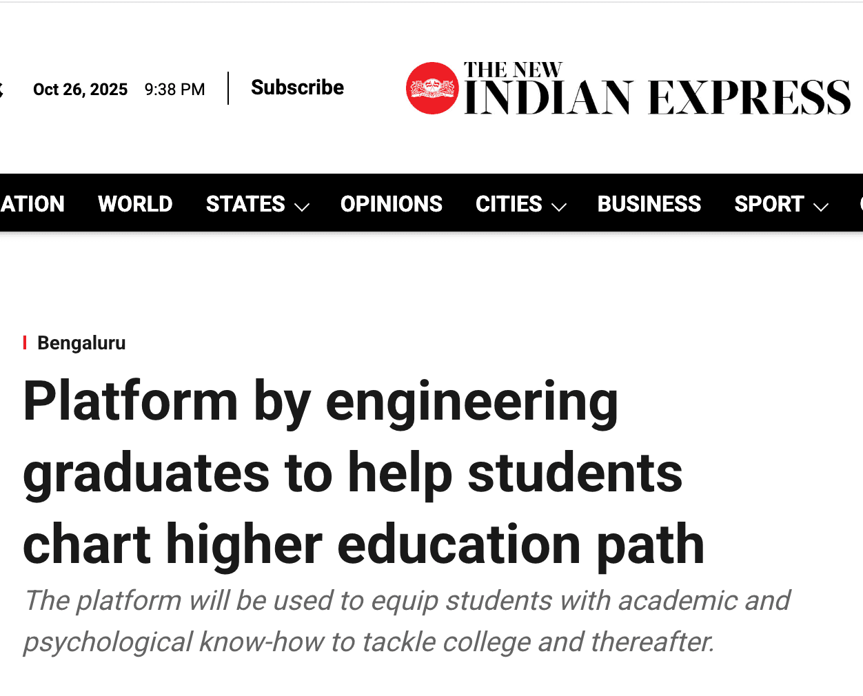 The New Indian Express - Platform by engineering graduates to help students chart higher education path