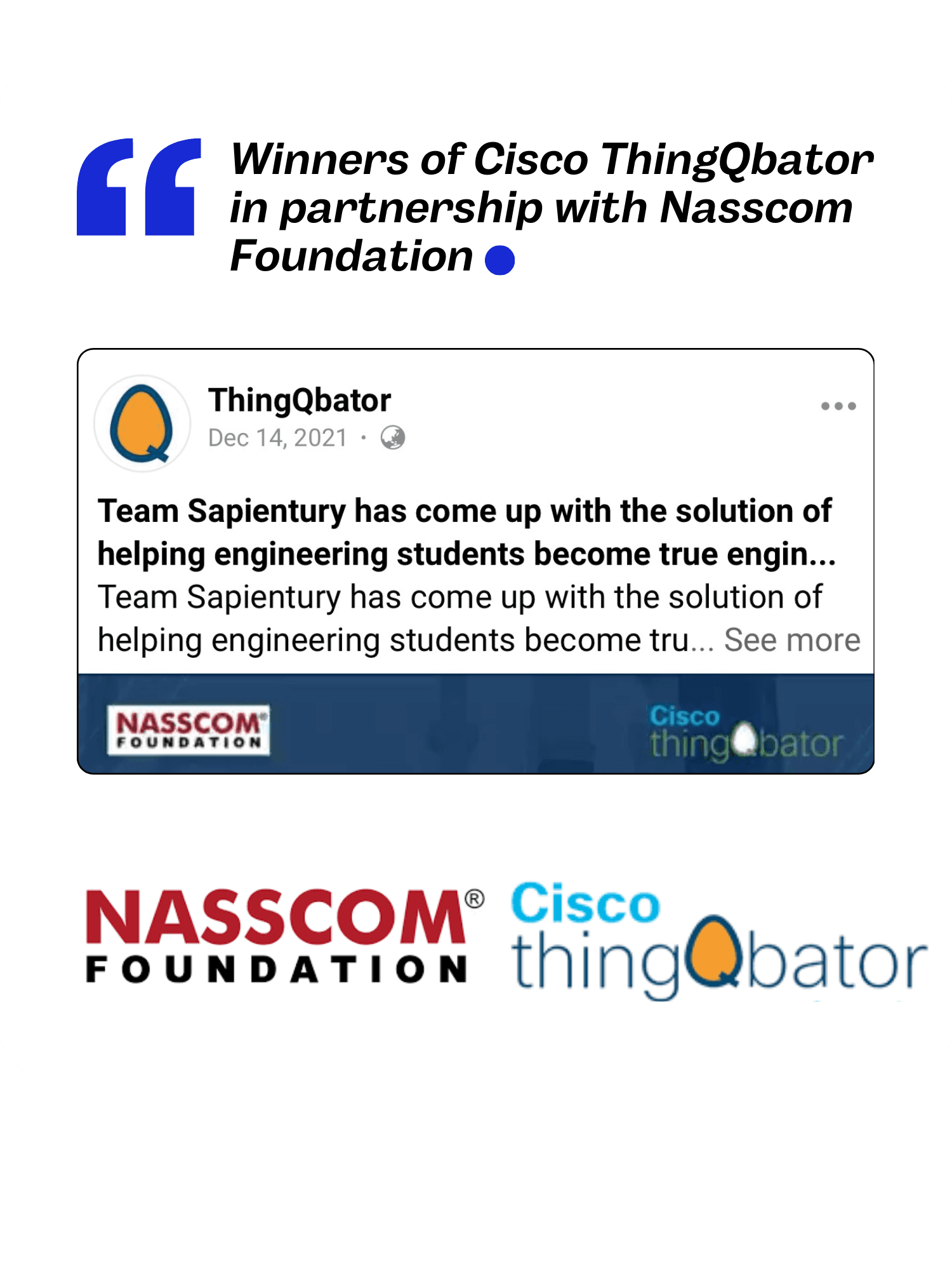 Cisco ThingQbator - Winner in partnership with Nasscom Foundation