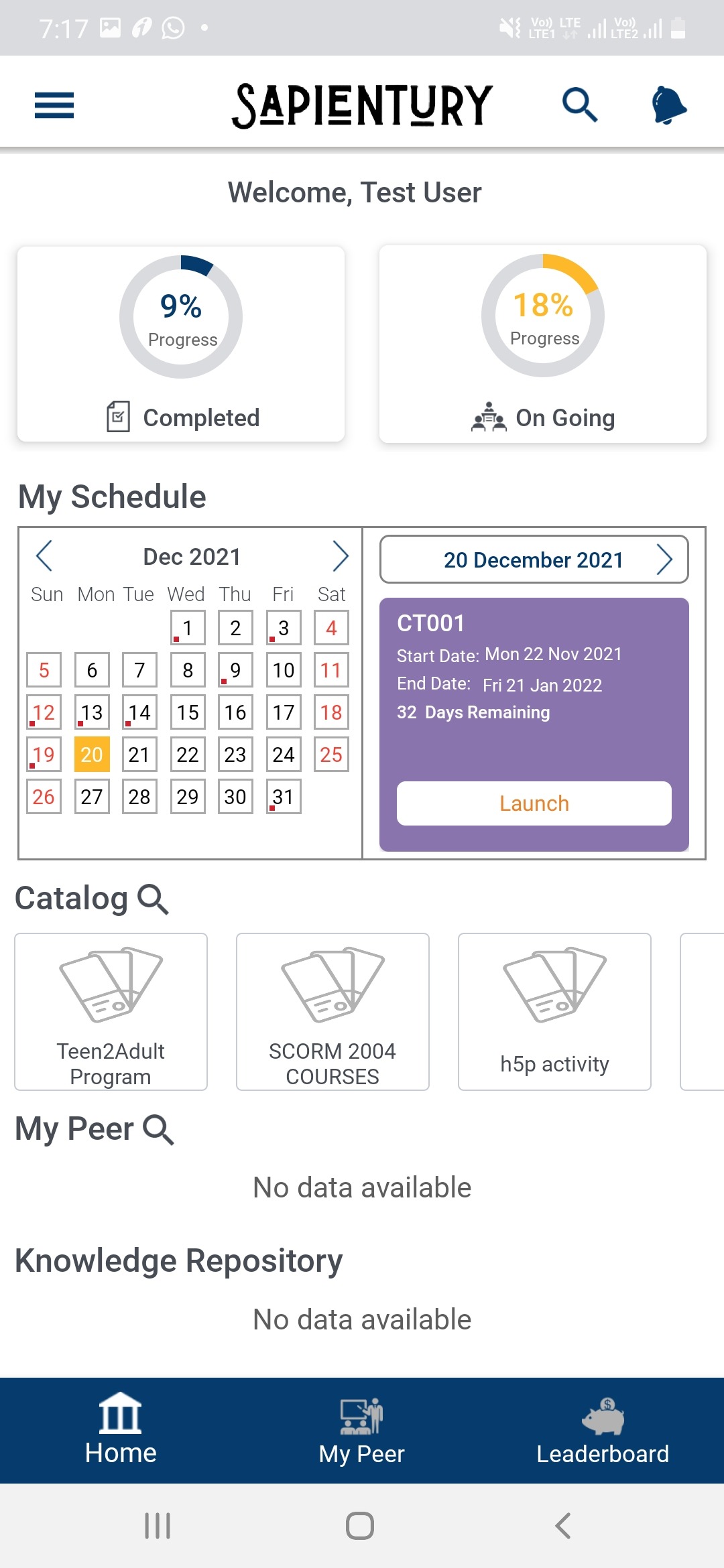SapienLMS Mobile App - Course Dashboard